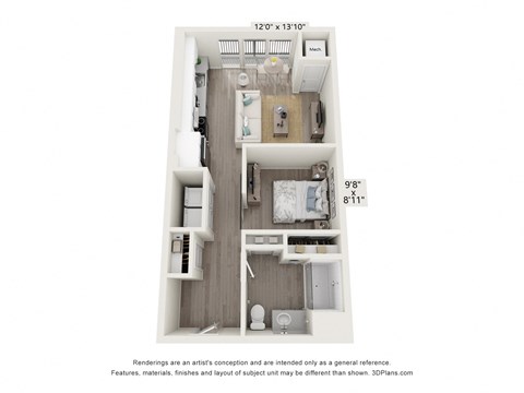 Studio 1 bath 553 Sq. Ft. S1A floor plan at Enclave Crystal Lake, Illinois